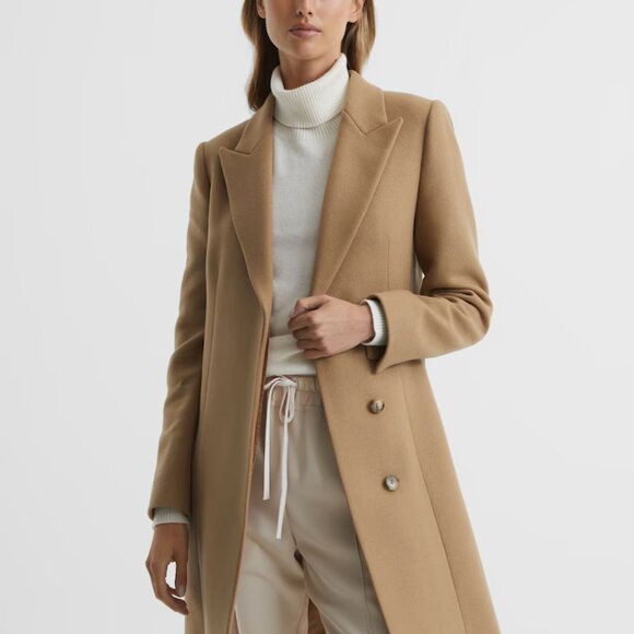 Harlow Wool Blend Mid Length Coat in Camel Size 8 - Picture 2 of 8